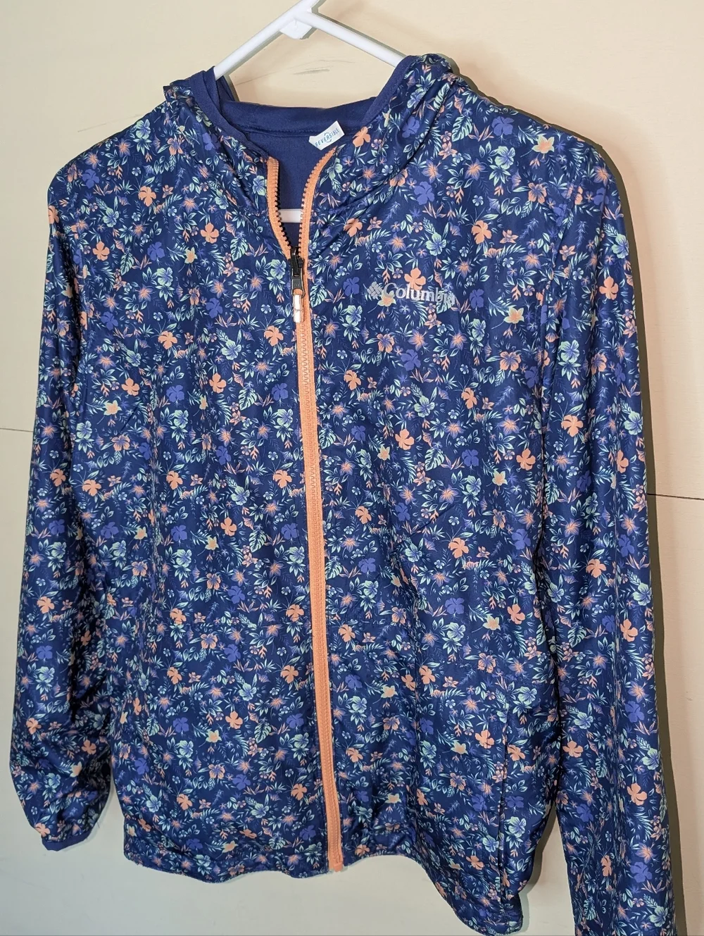Columbia Reversible Windbreaker Jacket Blue and All Over Floral Print - Picture 2 of 10